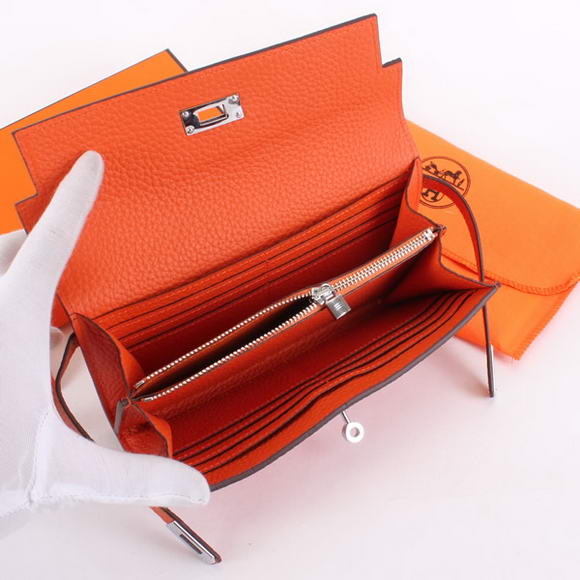 High Quality Hermes Kelly Bi-Fold Wallet A708 Orange Fake